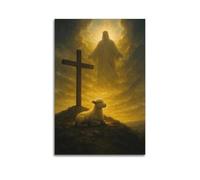 Decorazione da parete moderna su tela, poster estetico per la casa, poster religioso con croce di agnello, figura divina, decorazione, atmosfera sacra, pittura portatrice, 50 x 75 cm, senza cornice