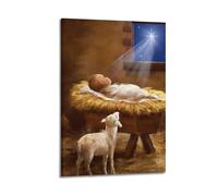 Decorazione da parete moderna su tela, poster estetico per la casa, poster religioso, presepe, stella, atmosfera sacra, pittura portatrice, 30 x 45 cm, con cornice