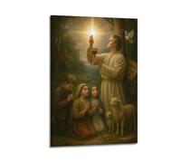 Decorazione da parete moderna su tela, poster estetico per la casa, poster religioso, scena religiosa, scena della Santa Comunione, atmosfera sacra, pittura creatore, 30 x 45 cm, con cornice