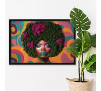 Decorazione da Parete Muschio Cornice MDF nero 60x40 cm Donna con capelli afro