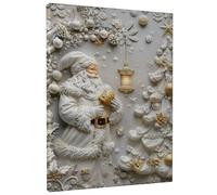 Decorazione da parete natalizia con Babbo Natale, oro bianco, decorazione per le vacanze, texture 3D, opera d'arte estetica per soggiorno, camera da letto, ufficio, decorazione festiva, 20 x 30 cm