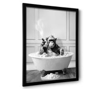 Decorazione da parete per bagno con cornice, scimpanz nella vasca da bagno, decorazione da parete in bianco e nero, divertenti cartelli decorati