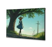 Decorazione da parete per bagno con ragazza in abito blu che cammina sotto un grande albero in una giornata di sole. Tela decorativa cristiana pasquale decorativa Decoraciones Para Cuartos (30 x 40 cm