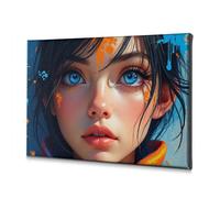 Decorazione da parete per bagno, motivo: una ragazza con occhi azzurri e vivaci riflessi arancioni tra i capelli. Quadro decorativo su tela, decorazione shabby chic scelta (40 x 60 cm)