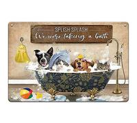 Decorazione da parete per bagno, targa in metallo, simpatico gatto e cane nella vasca da bagno, divertenti targhe per bagno, 8 x 12 pollici, targhe per bagno retrò, divertenti animali domestici, anima