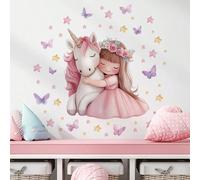 Decorazione da parete per camera da letto, camera dei bambini, decorazione per la stanza dei figli, piccolo fiore, unicorno, colorato Tipo B (Ballerina unicorno lilla),Tipo A (Bambina con fiori e unic