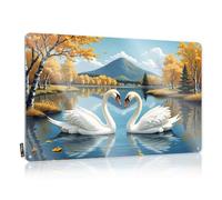 Decorazione da parete per camera di bellezza, stile vintage, cigni innamorati: un riflesso a forma di cuore sul lago autunnale, accessorio classico per la casa (30 x 40 cm)