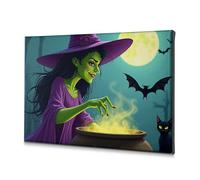 Decorazione da parete per il bagno "A Witch Brews Magic Under A Full Moon". Quadro decorativo su tela, decorazione shabby chic (40 x 60 cm)