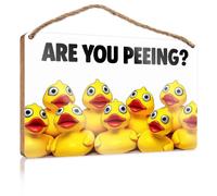 Decorazione da parete per il bagno, divertente anatre di gomma che chiedono se stai facendo pipì cartello boscoso autunno porta decorazione cartello in legno da appendere