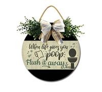 Decorazione da parete per il bagno, rustico, con cornice rotonda, in legno, decorazione vintage per WC e bagno, 30,5 x 30,5 cm (When Life gives you Poop Flush It Away)