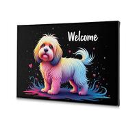 Decorazione da parete per la casa, con scritta "Welcome to the Colorful World of Dogs", stampa decorativa su tela, decorazione per sala da pranzo (30 x 40 cm)