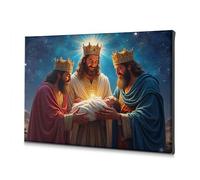 Decorazione da parete per la casa, decorazione da parete con tre uomini saggi che adorano il bambino Gesù su tela, decorazione per camera da letto, bagno, decorazione artistica da parete (40 x 60 cm)