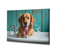 Decorazione da parete per la casa, motivo: Golden Retriever gode di un bagno rinfrescante, su tela, decorazione da parete per bagno (20 x 30 cm)