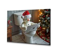 Decorazione da parete per la casa, motivo: pupazzo di neve che legge giornale nel WC, tela decorativa per bagno, decorazione artistica da parete (20 x 30 cm)
