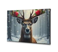 Decorazione da parete per la casa, motivo: un cervo con mele sulle corna in una foresta innevata. Tela decorativa cristiana pasquale decorazione per il bagno (40 x 60 cm)