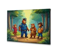 Decorazione da parete per la casa, quattro orsi in stile cartone animato nella foresta, decorazione da parete su tela, decorazione da parete per bagno (30 x 40 cm)