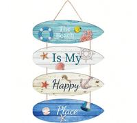 Decorazione da parete per la spiaggia, "La spiaggia è il mio posto felice", decorazioni da spiaggia per la casa, decorazioni nautiche a tema spiaggia, cartello da parete a forma di tavola da surf, dec