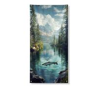 Decorazione da parete per porta con lago di montagna, scenografia, paesaggio naturale, riflessioni di foresta, decorazione artistica per porta d'ingresso, per interni ed esterni, sfondo per vacanze