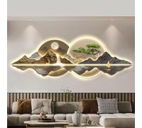 Decorazione da Parete per Soggiorno con Luce A LED，Moderno Grande Pino Accogliente Dipinto di Paesaggio Scultura da Parete，Decorazione per La Casa Opere d'Arte Dipinti Appesi Decorazione Lampada