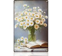Decorazione da parete retrò con fiori di margherita bianca, cartello in metallo, libro di margherite, poster vintage da parete per casa, caffetteria, stanza, bagno, biblioteca, cor 8x12 pollici