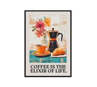 Decorazione da parete retrò con motivo caffè con fiore - Il caffè è l'elisir della vita, Cafe is My Happy Place - Decorazione italiana da viaggio per cucina e sala da pranzo (SKU1