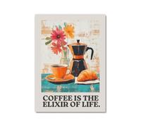 Decorazione da parete retrò con motivo caffè con fiore - Il caffè è l'elisir della vita, Cafe is My Happy Place - Decorazione italiana da viaggio per cucina e sala da pranzo (SKU1