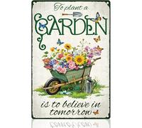Decorazione da parete retrò con pianta da giardino, cartello in metallo, piantare un giardino significa credere nel domani, poster vintage da parete per casa, cortile, serra, decor 8x12 pollici