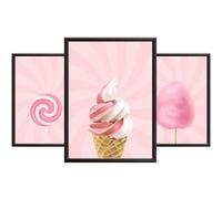 Decorazione da parete rosa per camera da letto per ragazze - gelato,filo interdentale,immagini A4 come decorazione da parete per cameretta dei bambini e accessori rosa,senza cornice A4