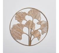 Decorazione da parete rotonda in acciaio, giacinto d'acqua e rafia beige Ø 112 cm