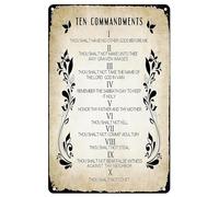 Decorazione da Parete Vintage Dieci Comandamenti - Antico Versetto Biblico Cristiano - Arte dei 10 Comandamenti per Camera da Letto Soggiorno - Targa in Metallo con Citazioni Ispirazionali e