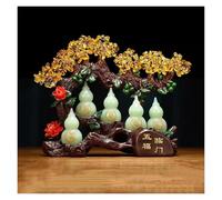 Decorazione da scrivania, albero della fortuna Feng Shui cristallo giallo con zucca, decorazione in stile bonsai per fortuna e ricchezza. Regalo ideale per la casa di inaugurazione. (Dorato, Piccolo