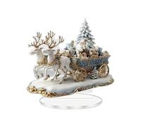 Decorazione Da Scrivania In Acrilico - Statua Piatta Di Slitta Di Babbo Natale In Acrilico Per Natale | Ornamento Artistico Figura su Supporto con Tema Festivo Invernale per Stanza Studio, Dormitorio,