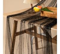 decorazione da tavola in tulle Runner da tavolo in tulle di perle, tovaglia bianca, tessuto for velo da sposa(Black,150x300cm)