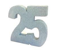 Decorazione da tavolo con numero 25 glitterato, colore argento, centrotavola per feste, decorazione per compleanno, ricordo per feste, confezione da 1, 20 cm, H110