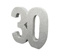 Decorazione da tavolo con numero 30 glitterato, colore argento, centrotavola, decorazioni per la tavola, decorazioni per il 30° compleanno, confezione da 1, 20 cm, H115