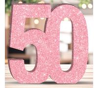 Decorazione da tavolo con numero di compleanno glitterato, autoportante, per feste, rosa scintillante, ornamento per celebrazioni, riutilizzabile, 50