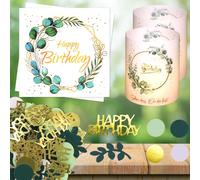 Decorazione da tavolo per compleanno, festa per donna e uomo, 20 tovaglioli di compleanno, verde eucalipto, 12 Happy Birthday, decorazione da tavolo, 100 coriandoli, colore verde salvia per ragazze e