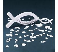 Decorazione da tavolo per comunione, per la prima comunione, battesimo, cresima, set di decorazioni in legno con scritta in pesce, croce in legno per decorazione da tavolo, casa, chiesa, ragazza