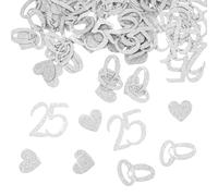 Decorazione da tavolo per le Nozze d'Argento - 200 decorazioni nuziali sparse,coriandoli scintillanti con anello,numero 25 e motivo a cuore,come regalo per il 25° anniversario di nozze d'argento