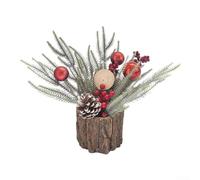 Decorazione da tavolo per le vacanze che simulano foglie e mini alberi di Natale con corteccia e botti di legno, progettata per aggiungere fascino rustico a piccoli spazi (A)