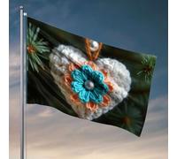 Decorazione da uomo a forma di cuore all'uncinetto con fiore colorato. Bandiera roba per camera dei ragazzi, accessori da garage per uomo (120 x 180 cm)