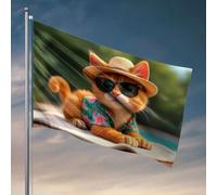 Decorazione da uomo con un gatto che indossa occhiali da sole e un cappello di paglia bandiera roba per la stanza dei ragazzi accessori per garage per uomo Cav (30 x 45 cm)