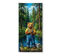 Decorazione decorativa per porta a forma di orso pescatore, fantasiosa scena rustica della foresta, decorazione per porta d'ingresso, per interni ed esterni, estate, campeggio, vacanze, forniture 91 x