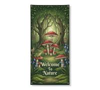 Decorazione decorativa per porta a tema natura, fantasiosa foresta con funghi e rane, decorazione da parete per interni ed esterni, festival di primavera, forniture per vacanze 91 x 182 cm