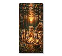 Decorazione decorativa per porta con cani da campeggio, rustica, con animali, amici, foresta, per interni ed esterni, forniture per vacanze autunnali, 91 x 182 cm