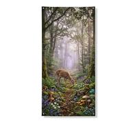 Decorazione decorativa per porta con cervi della foresta, scena della natura del bosco incantato, decorazione per porta d'ingresso, per interni ed esterni, da appendere, per festival, 91 x 182 cm