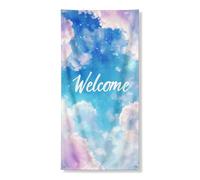 Decorazione decorativa per porta con cielo e nuvole di benvenuto, atmosfera blu pastello da sogno, decorazione per porta d'ingresso, per interni ed esterni, 91 x 182 cm