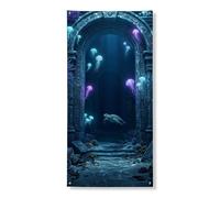 Decorazione decorativa per porta con meduse subacquee, scena mistica dell'oceano, decorazione per porta d'ingresso, per interni ed esterni, estate, spiaggia, forniture per vacanze a tema 91 x 183 cm