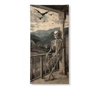 Decorazione decorativa per porta con scheletro di Halloween, scena spettrale vintage, decorazione per la casa infestata, forniture per festival autunnali per interni ed esterni, 91 x 182 cm