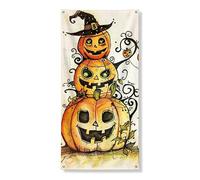Decorazione decorativa per porta con zucca di Halloween, fantasiosi volti spaventosi, decorazione autunnale, per interni ed esterni, forniture per festival spettrali 91 x 182 cm